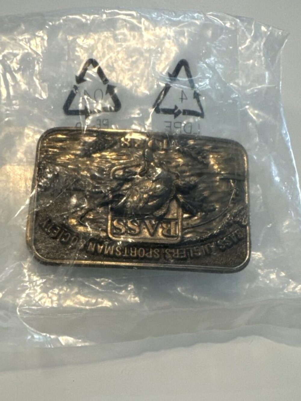 Vintage Bass Anglers Sportsman Society Brass Belt Buckle Raised Letters 1988 New